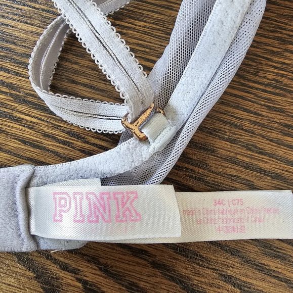 Pink Victoria's Secret Gray Floral Print Date Push Up Bra Size Women's 34C - Picture 6 of 7